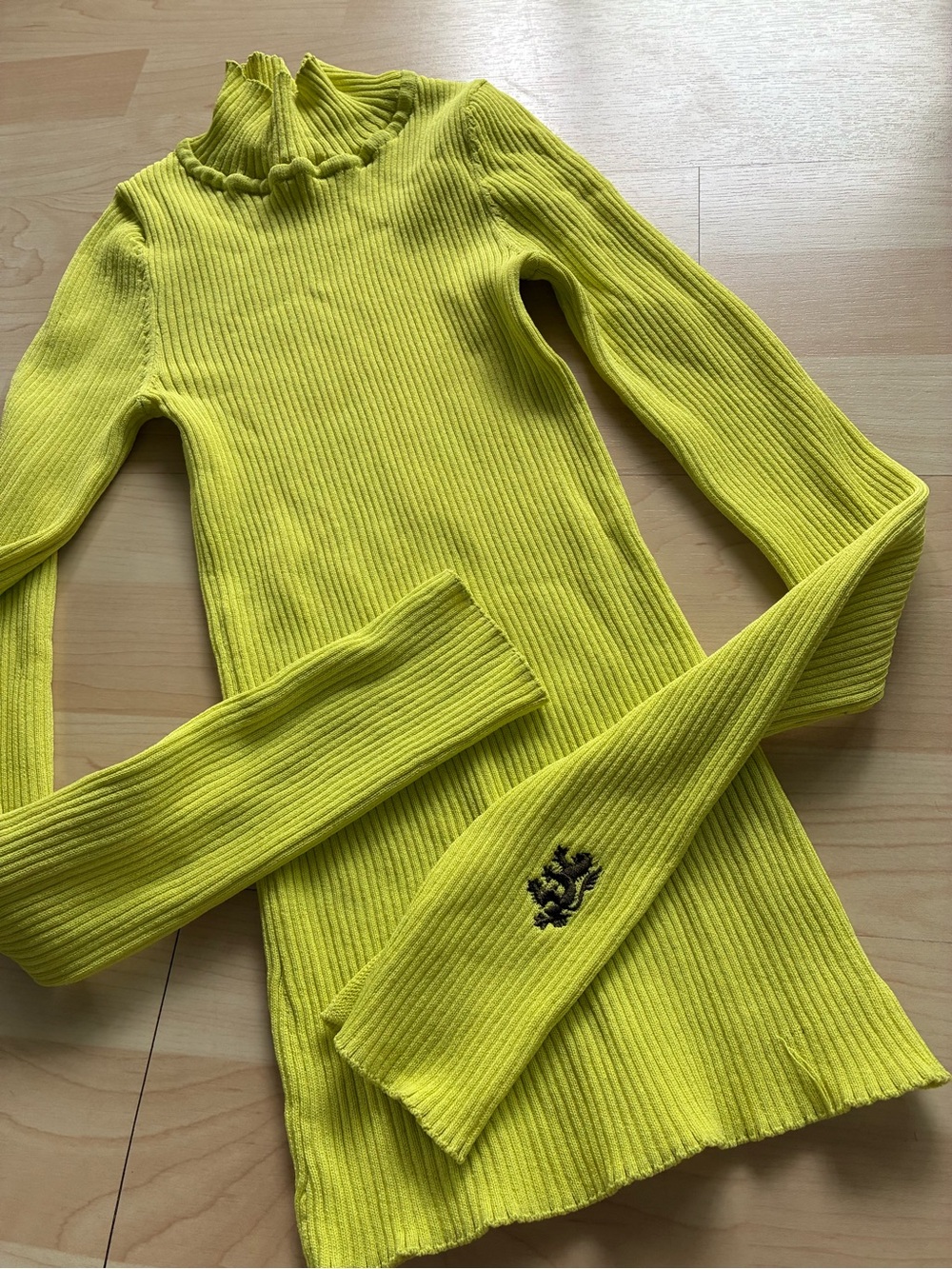 Pringle of Scotland x H&M neon green Ribbedw Mock Neck Sweater top XS